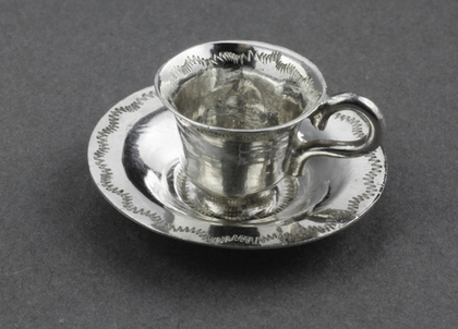 19th Century Antique Dutch Miniature Silver  Teacup and Saucer Set (6 of each)